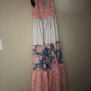 Free People Pink & Blue Floral Tiered Maxi Dress